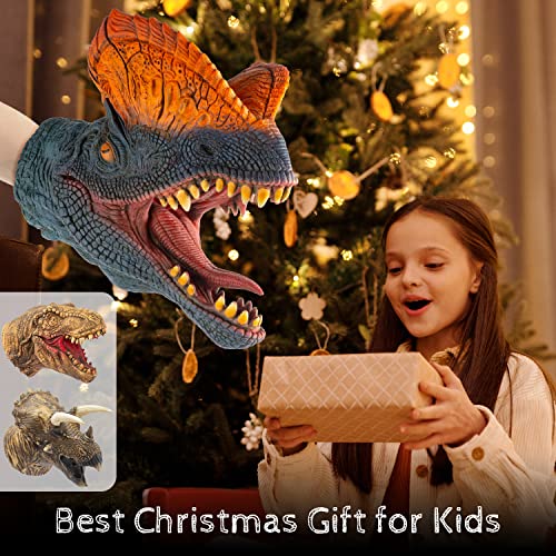 CreepyParty Dinosaur Hand Puppets Dino Toys Latex Raptor Realistic Puppet Soft Animal Head Rubber Toy Set T rex Puppet Tyrannosaurus Dilophosaurus Triceratops Pack of 3