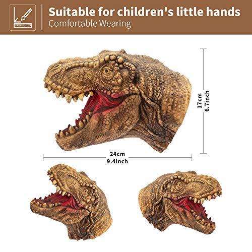 CreepyParty Dinosaur Hand Puppets Dino Toys Latex Raptor Realistic Puppet Soft Animal Head Rubber Toy Set T rex Puppet Tyrannosaurus Dilophosaurus Triceratops Pack of 3