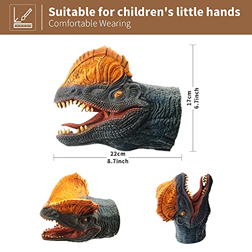 CreepyParty Dinosaur Hand Puppets Dino Toys Latex Raptor Realistic Puppet Soft Animal Head Rubber Toy Set T rex Puppet Tyrannosaurus Dilophosaurus Triceratops Pack of 3