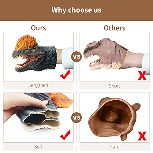 CreepyParty Dinosaur Hand Puppets Dino Toys Latex Raptor Realistic Puppet Soft Animal Head Rubber Toy Set T rex Puppet Tyrannosaurus Dilophosaurus Triceratops Pack of 3