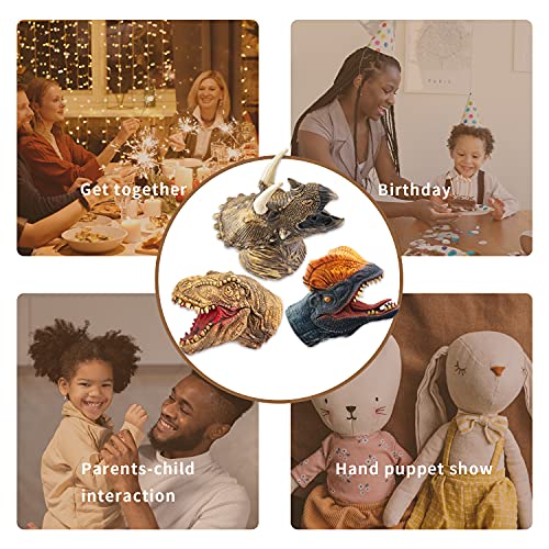 CreepyParty Dinosaur Hand Puppets Dino Toys Latex Raptor Realistic Puppet Soft Animal Head Rubber Toy Set T rex Puppet Tyrannosaurus Dilophosaurus Triceratops Pack of 3