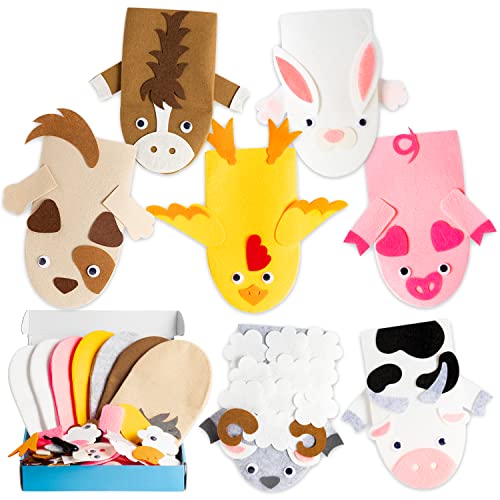 WATINC Farm Hand Puppet Animal Making Craft Kit for Kids Toddlers DIY Art Craft Felt Party Supplies Role Play Toys Puppets Show Sock Puppet Theatre for Birthday Party Gifts 7PCS