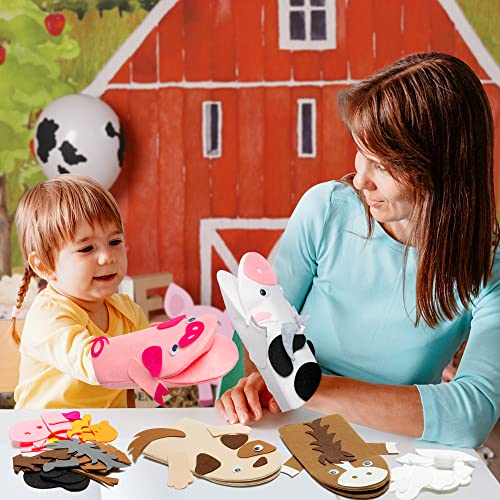 WATINC Farm Hand Puppet Animal Making Craft Kit for Kids Toddlers DIY Art Craft Felt Party Supplies Role Play Toys Puppets Show Sock Puppet Theatre for Birthday Party Gifts 7PCS