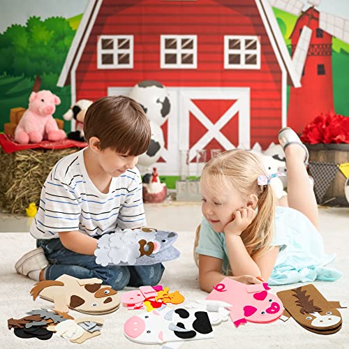WATINC Farm Hand Puppet Animal Making Craft Kit for Kids Toddlers DIY Art Craft Felt Party Supplies Role Play Toys Puppets Show Sock Puppet Theatre for Birthday Party Gifts 7PCS
