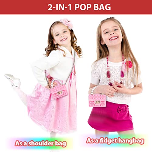 Mebeter Pop Bag, Fidget Bag, Push Bubble Popper Pop Up Handbags with Adjustable Shoulder Strap Length, Silicone Poppet Bag Fidget Shoulder Bag Gifts for Girls