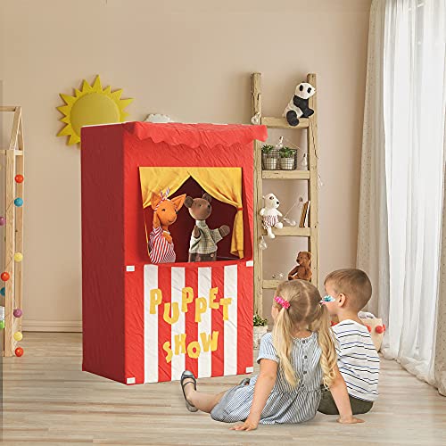 Bomodoro - Children's Puppet Theater 120 x 70 x 50 cm, Red, Transformable into a small tent