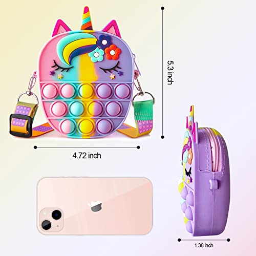 Unicorn Pop Bag it Fidget Bag,Silicone Push Bubble Bag Fashion Rainbow Pop Purse Bag for Girls with Adjustable Shoulder Straps(style d)