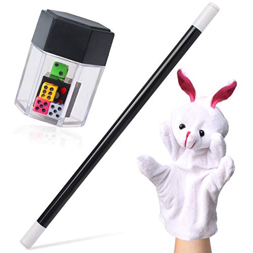 Beelittle Kids Magician Costume Set Magician Cloak Cape,Top Hat,Wand,Gloves,Rabbit Puppet with Magic Tricks Kit Magician Pretend Play Dress Up Accessories Set (Black&Red Set)