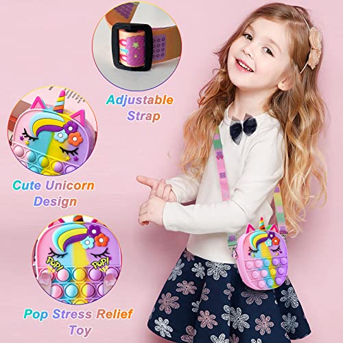 Unicorn Pop Bag it Fidget Bag,Silicone Push Bubble Bag Fashion Rainbow Pop Purse Bag for Girls with Adjustable Shoulder Straps(style d)