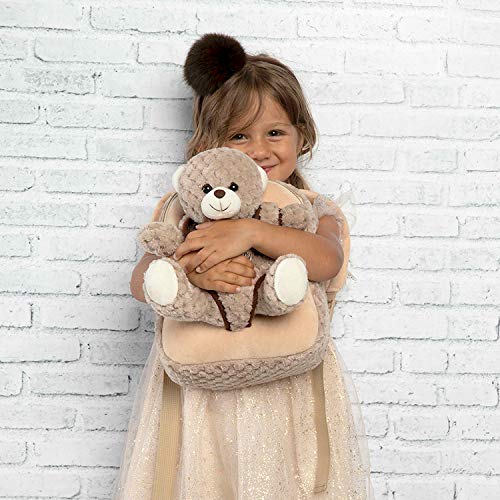 PERLETTI Plush Teddy Bear Backpack for Kids with Fluffy Stuffed Puppet - Toddler Children 3 4 5 Years Soft Daypack for Kindergarten School - Baby Boy Girl Animal Handbag - 21x27x9 cm (Brown Bear)
