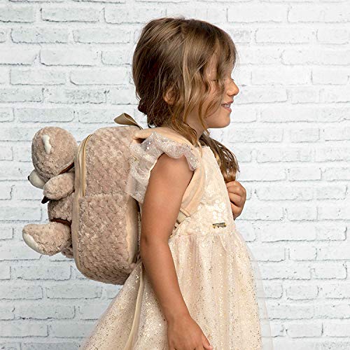 PERLETTI Plush Teddy Bear Backpack for Kids with Fluffy Stuffed Puppet - Toddler Children 3 4 5 Years Soft Daypack for Kindergarten School - Baby Boy Girl Animal Handbag - 21x27x9 cm (Brown Bear)