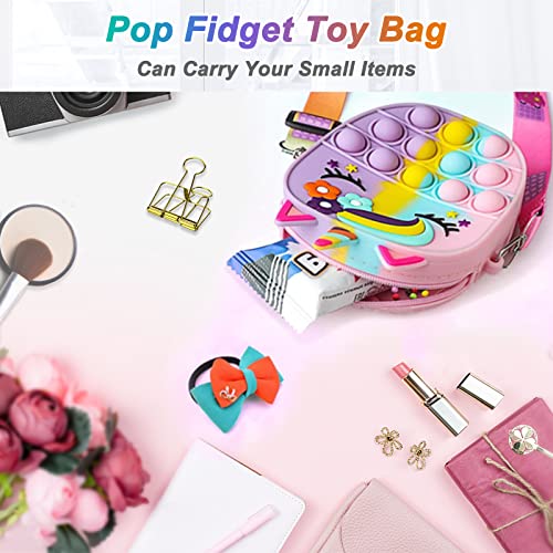 Unicorn Pop Bag it Fidget Bag,Silicone Push Bubble Bag Fashion Rainbow Pop Purse Bag for Girls with Adjustable Shoulder Straps(style d)