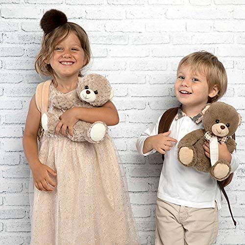 PERLETTI Plush Teddy Bear Backpack for Kids with Fluffy Stuffed Puppet - Toddler Children 3 4 5 Years Soft Daypack for Kindergarten School - Baby Boy Girl Animal Handbag - 21x27x9 cm (Brown Bear)