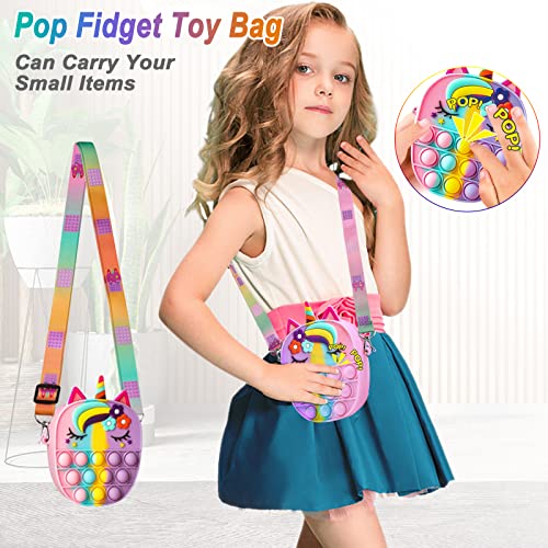 Unicorn Pop Bag it Fidget Bag,Silicone Push Bubble Bag Fashion Rainbow Pop Purse Bag for Girls with Adjustable Shoulder Straps(style d)