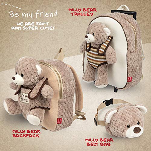 PERLETTI Plush Teddy Bear Backpack for Kids with Fluffy Stuffed Puppet - Toddler Children 3 4 5 Years Soft Daypack for Kindergarten School - Baby Boy Girl Animal Handbag - 21x27x9 cm (Brown Bear)