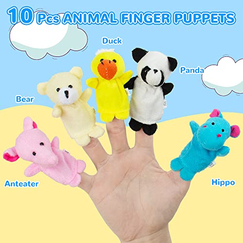 beetoy Puppets with 2 Hand Puppets & 10 Finger Puppets for Toddlers - Soft Plush Animal Puppet Toys for Kids, Mini Figures Toy Assortment, Party Favors for Shows, Bath Toys, Story Time, Playtime