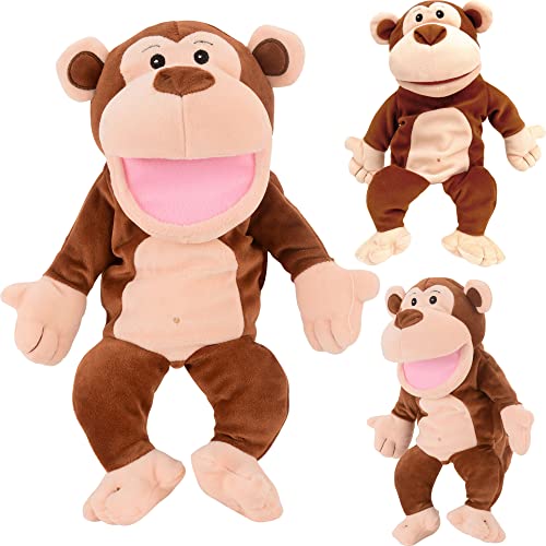 Fiesta Crafts Monkey Hand Puppet for Kids - Soft & Interactive Monkey Toy with Moving Mouth & Arms for Role Play, Creativity & Sensory Skills Toys for 3 Year Old Boys & Girls & Above
