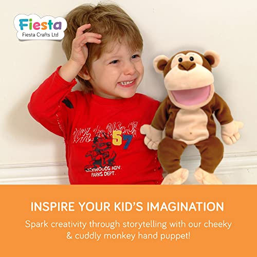 Fiesta Crafts Monkey Hand Puppet for Kids - Soft & Interactive Monkey Toy with Moving Mouth & Arms for Role Play, Creativity & Sensory Skills Toys for 3 Year Old Boys & Girls & Above
