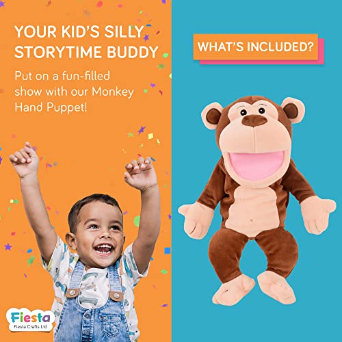 Fiesta Crafts Monkey Hand Puppet for Kids - Soft & Interactive Monkey Toy with Moving Mouth & Arms for Role Play, Creativity & Sensory Skills Toys for 3 Year Old Boys & Girls & Above