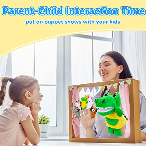 beetoy Puppets with 2 Hand Puppets & 10 Finger Puppets for Toddlers - Soft Plush Animal Puppet Toys for Kids, Mini Figures Toy Assortment, Party Favors for Shows, Bath Toys, Story Time, Playtime