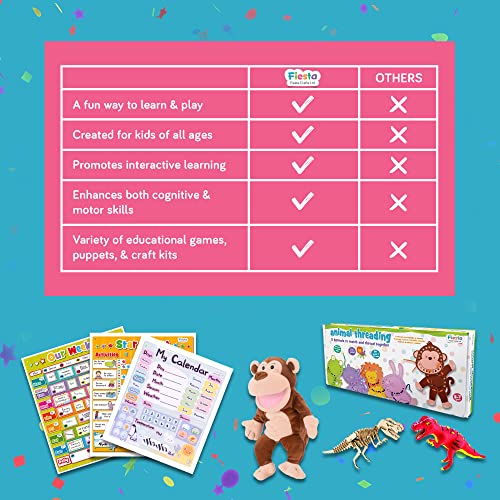 Fiesta Crafts Monkey Hand Puppet for Kids - Soft & Interactive Monkey Toy with Moving Mouth & Arms for Role Play, Creativity & Sensory Skills Toys for 3 Year Old Boys & Girls & Above