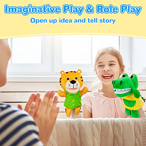 beetoy Puppets with 2 Hand Puppets & 10 Finger Puppets for Toddlers - Soft Plush Animal Puppet Toys for Kids, Mini Figures Toy Assortment, Party Favors for Shows, Bath Toys, Story Time, Playtime
