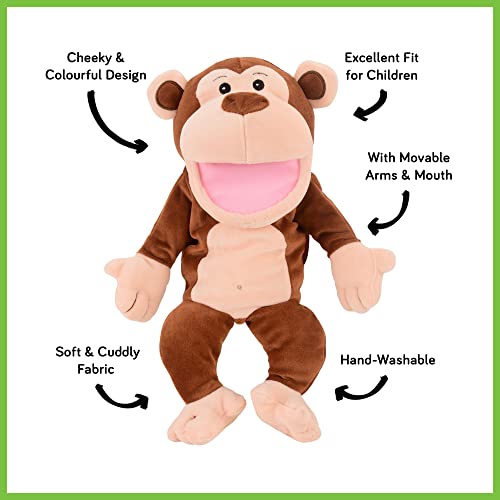 Fiesta Crafts Monkey Hand Puppet for Kids - Soft & Interactive Monkey Toy with Moving Mouth & Arms for Role Play, Creativity & Sensory Skills Toys for 3 Year Old Boys & Girls & Above