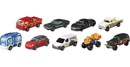 Matchbox 9-Pack Vehicles, Collection of 9 1:64 Scale Die-Cast Toy Cars Featuring Real-World Replicas of Recognizable Vehicles for Collectors and Kids 3 Years Old & Older, X7111