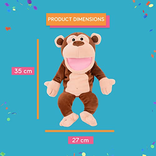 Fiesta Crafts Monkey Hand Puppet for Kids - Soft & Interactive Monkey Toy with Moving Mouth & Arms for Role Play, Creativity & Sensory Skills Toys for 3 Year Old Boys & Girls & Above
