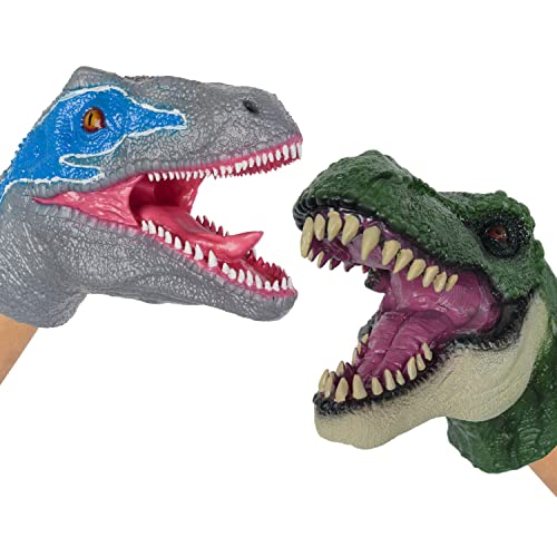 PARTYGEARS Hand Puppet Realistic T-Rex Velociraptor Dinasour Role Play Toy Dinasour Latex Puppet for Both Adult and Children（2 Pack）