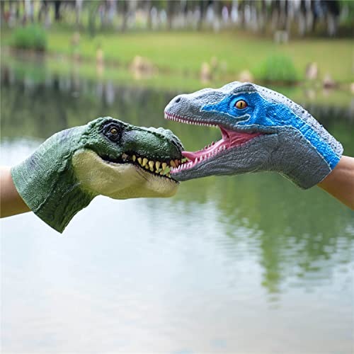 PARTYGEARS Hand Puppet Realistic T-Rex Velociraptor Dinasour Role Play Toy Dinasour Latex Puppet for Both Adult and Children（2 Pack）