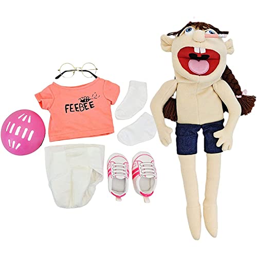 Jeffy Puppet and His Sister Feebee Puppet Plush Toy Doll, Mischievous Funny Puppets Toy Hand Puppet with Working Mouth for Play House, Birthday Christmas Halloween Party Gift for Kid