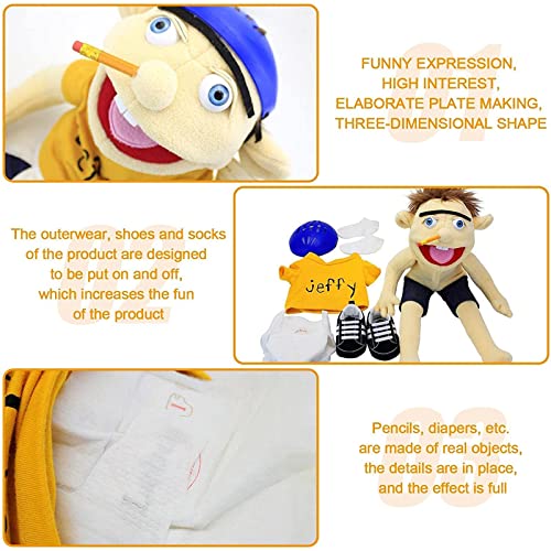 Jeffy Puppet and His Sister Feebee Puppet Plush Toy Doll, Mischievous Funny Puppets Toy Hand Puppet with Working Mouth for Play House, Birthday Christmas Halloween Party Gift for Kid