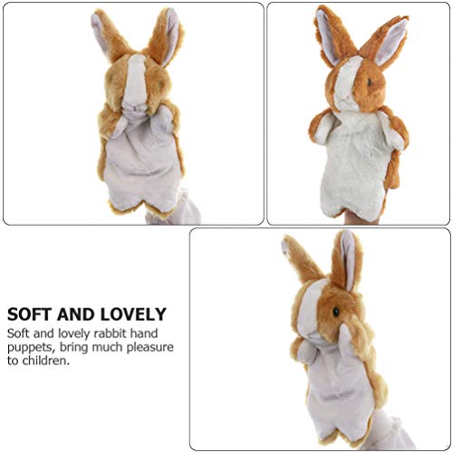 Tomaibaby Bunny Hand Puppet Role Play Puppets Stuffed Rabbit Hand Puppet Easter Plush Animal Toys for Party Favor (Brown)