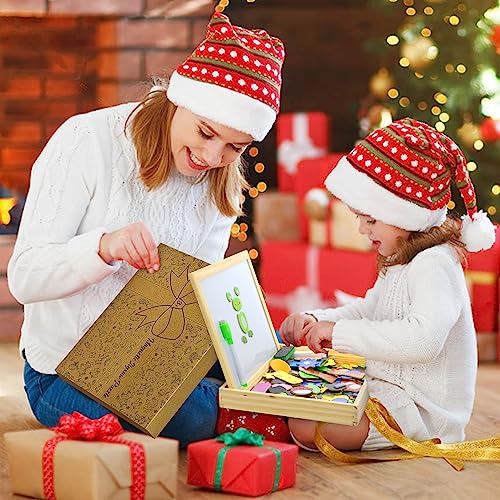 COOLJOY 100 Pcs Wooden Magnetic Board Puzzle Games, Wooden Toys for 3 Year Old Boys Girls, Double Face Jigsaw & Drawing Easel Chalkboard Educational Learning Toys for Kids (Animal Pattern)