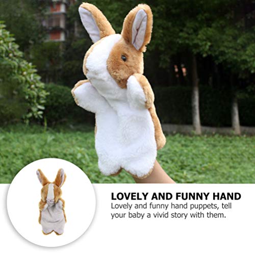 Tomaibaby Bunny Hand Puppet Role Play Puppets Stuffed Rabbit Hand Puppet Easter Plush Animal Toys for Party Favor (Brown)