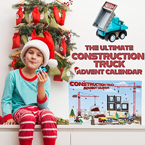 KreativeKraft Advent Calendar 2023 Kids Car Advent Calendars with 24 Diecast Mini Racing Cars or Construction Trucks, Countdown To Christmas Calendars Boys Girls (Construction Trucks)