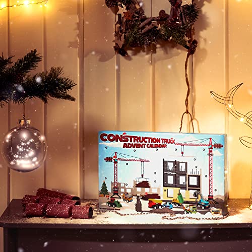 KreativeKraft Advent Calendar 2023 Kids Car Advent Calendars with 24 Diecast Mini Racing Cars or Construction Trucks, Countdown To Christmas Calendars Boys Girls (Construction Trucks)