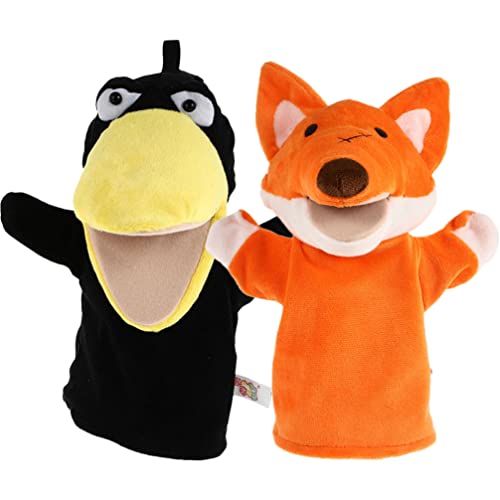 TOYANDONA 2Pcs Hand Puppets for Kids, Plush Animal Hand Puppet Toy with Movable Mouth, Toddlers Kids Storytelling, Teaching, Role-Play Toy Puppets (Crow+Fox)