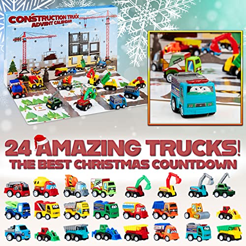 KreativeKraft Advent Calendar 2023 Kids Car Advent Calendars with 24 Diecast Mini Racing Cars or Construction Trucks, Countdown To Christmas Calendars Boys Girls (Construction Trucks)