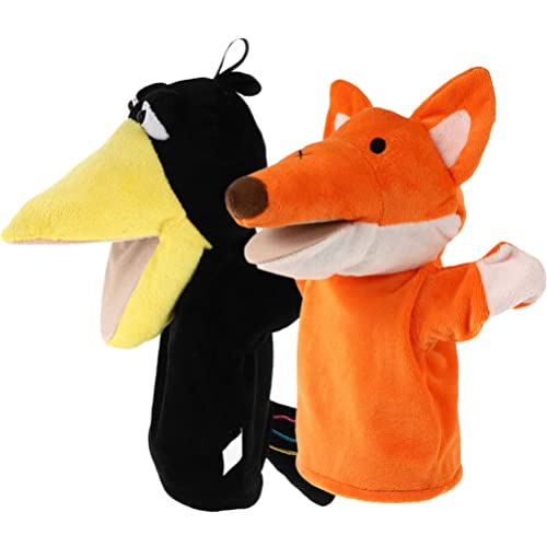 TOYANDONA 2Pcs Hand Puppets for Kids, Plush Animal Hand Puppet Toy with Movable Mouth, Toddlers Kids Storytelling, Teaching, Role-Play Toy Puppets (Crow+Fox)
