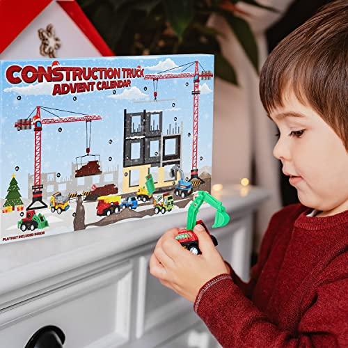 KreativeKraft Advent Calendar 2023 Kids Car Advent Calendars with 24 Diecast Mini Racing Cars or Construction Trucks, Countdown To Christmas Calendars Boys Girls (Construction Trucks)