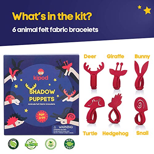 Kipod Hand Shadow Puppets Bracelets Kit – 6 Kids Wristbands with Animal Shapes to Create Fun Shadow Theatre Creatures for Open-Ended, Imaginative Play – Waldorf Toys for Kids Age 3+