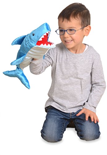 Fiesta Crafts Shark Hand Puppet for Kids - Soft & Interactive Shark Toy with Moving Mouth & Arms for Role Play, Creativity & Sensory Skills - Gift Toys for 3 Year Old Boys & Girls