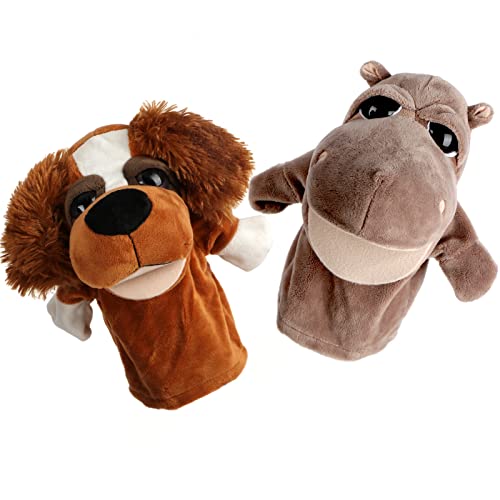 Jacootoys Animal Hand Puppets Theaters Soft Set with Movable Open Mouth Plush Imaginative Pretend Play Toys 3+ Gift for Boy Girl