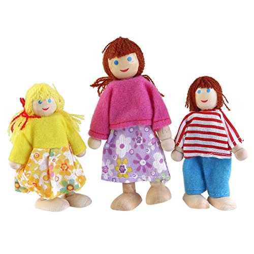 ROSENICE 6pcs Wooden Puppet Toys Cartoon Family Dolls for Children Play House Gift (Random color)