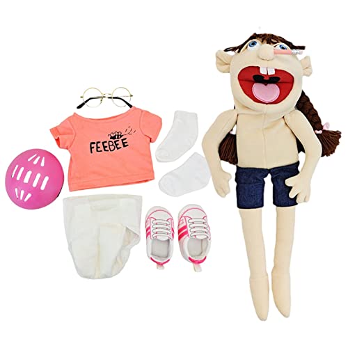 Jeffy's sister Feebee Puppet Plush Toy Doll, 23.6in Mischievous Funny Soft Hand Puppet Toy with Working Mouth, for Kids Girl Boy Role-Play Birthday