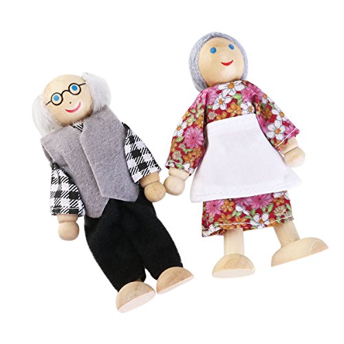 ROSENICE 6pcs Wooden Puppet Toys Cartoon Family Dolls for Children Play House Gift (Random color)