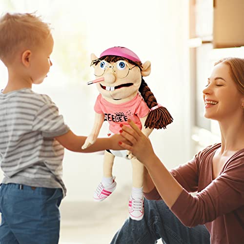 Jeffy's sister Feebee Puppet Plush Toy Doll, 23.6in Mischievous Funny Soft Hand Puppet Toy with Working Mouth, for Kids Girl Boy Role-Play Birthday
