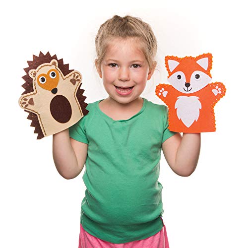 Baker Ross AR637 Woodland Animal Hand Puppet Sewing Kits (Pack of 4) for Kids Arts and Crafts